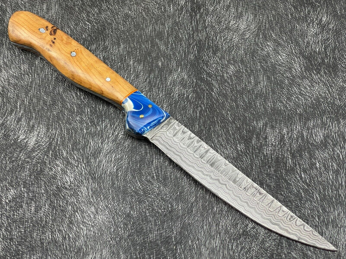 Heritage Forge 11 Inch Damascus Steel Hunting Bowie Knife with Olive Wood and Resin Handle