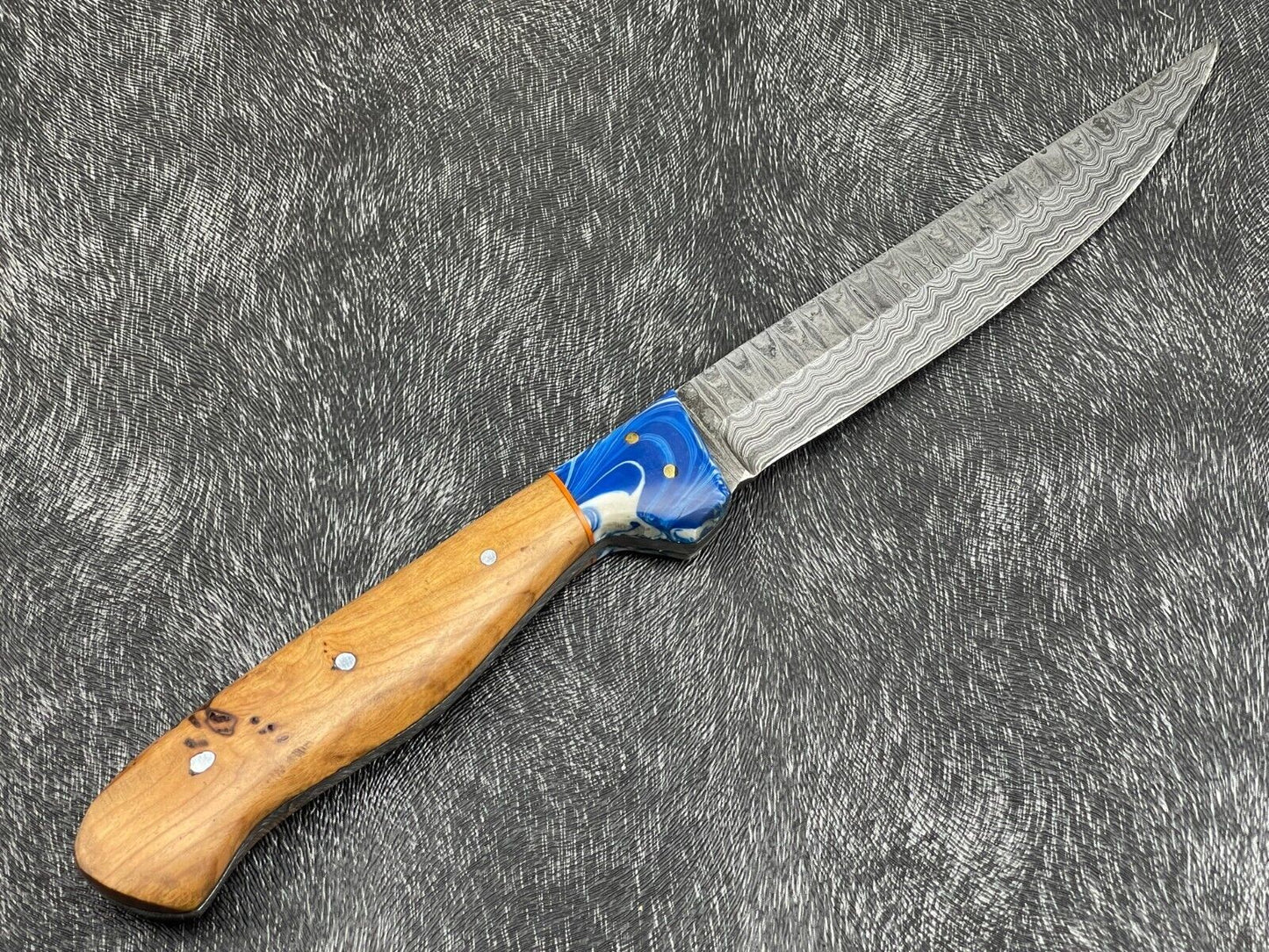 Heritage Forge 11 Inch Damascus Steel Hunting Bowie Knife with Olive Wood and Resin Handle