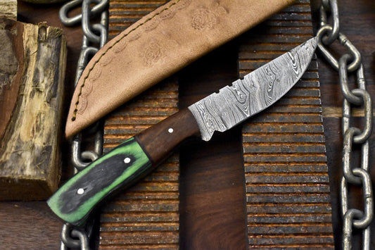 Custom Skinner Knife Twist Damascus Hard Wood Wooden Bolster Gift