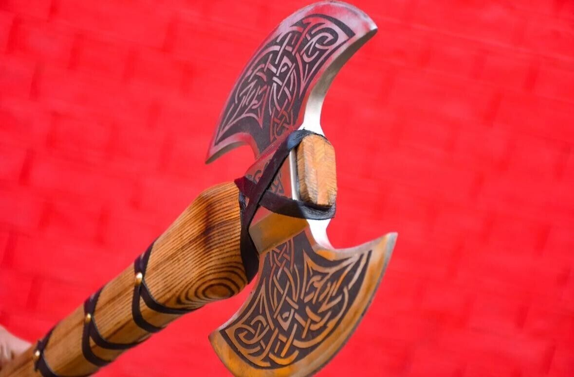 Custom Hand Forged Carbon Steel Viking Axe – 18" Tomahawk Throwing Axe with Wooden Handle & Sheath