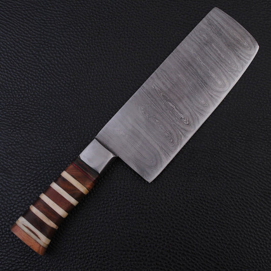 Custom Handmade Damascus Steel Cleaver Knife – Kitchen Chef Cutlery with Micarta Handle