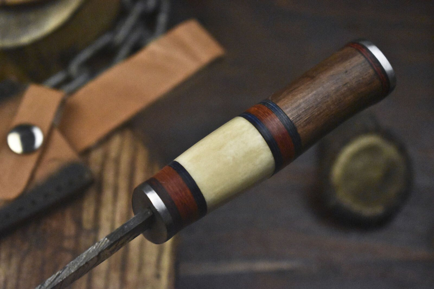 Twist Damascus Skinner Knife Bone and Wood Handle Custom Handmade Hunting Gift