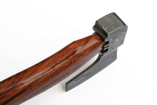 Custom Handmade 15 Inch Damascus Steel Axe with Rosewood Handle and Leather Sheath