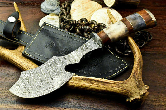 12.5" Damascus Bowie Knife | Premium Camel Bone Handle