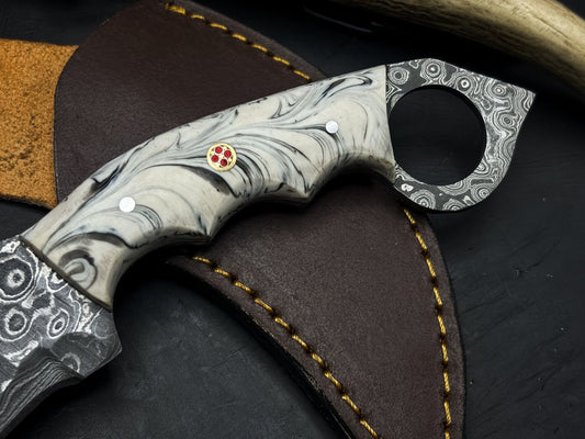 8” Handmade Best Karambit Knife Damascus Karambit Knife With Resin Handle