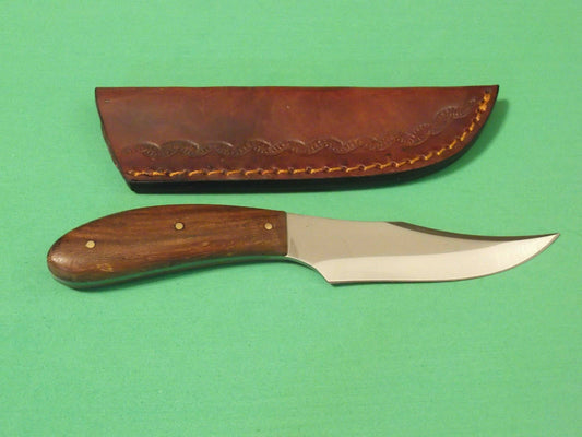 7" Patch Skinner – 440 Stainless Steel Fixed Blade, Burlwood Handle, Leather Sheath