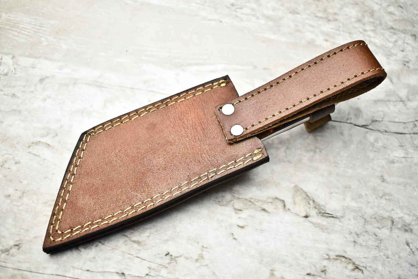 10" Handmade Damascus Steel Tracker Knife with Corian Handle & Leather Sheath