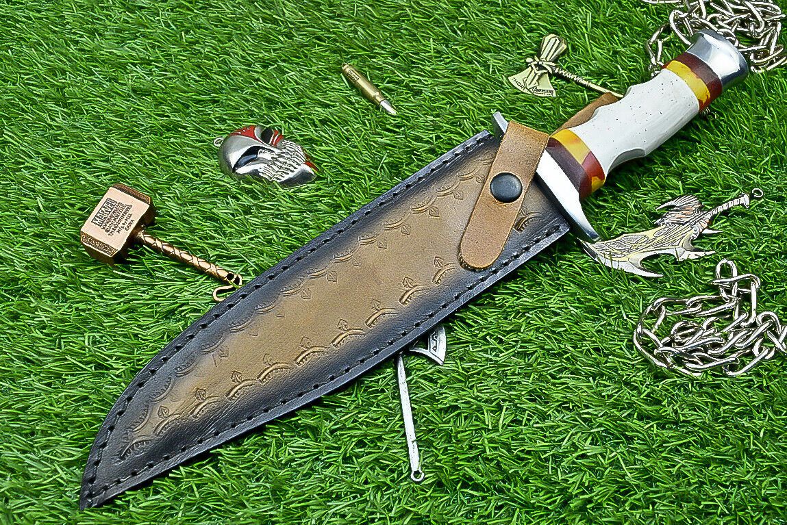 Heritage Forge 14 Inch Resin Handle Damascus Steel Bowie Knife for Camping and Hunting