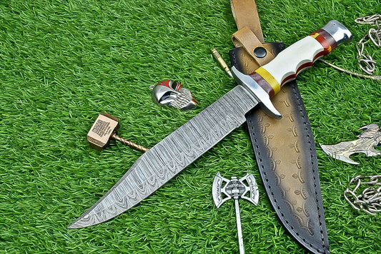 Heritage Forge 14 Inch Resin Handle Damascus Steel Bowie Knife for Camping and Hunting