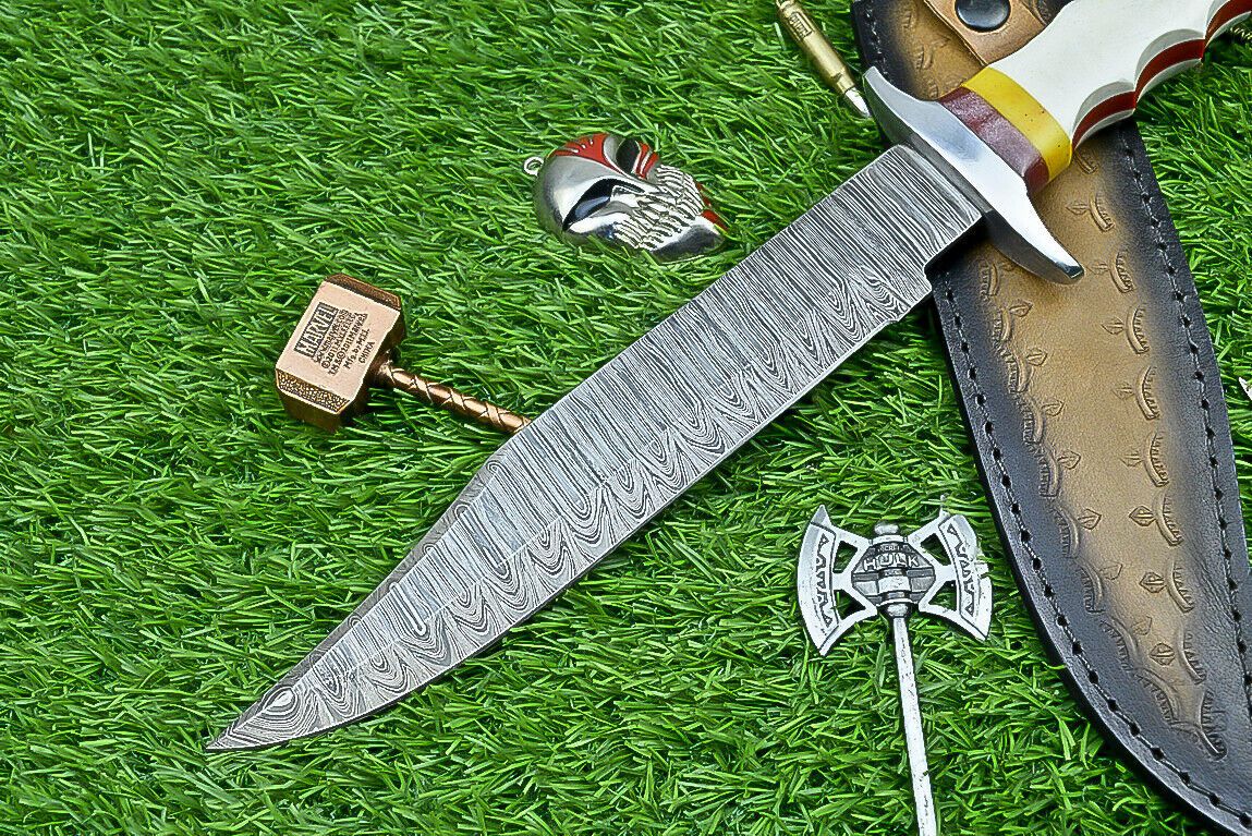 Heritage Forge 14 Inch Resin Handle Damascus Steel Bowie Knife for Camping and Hunting