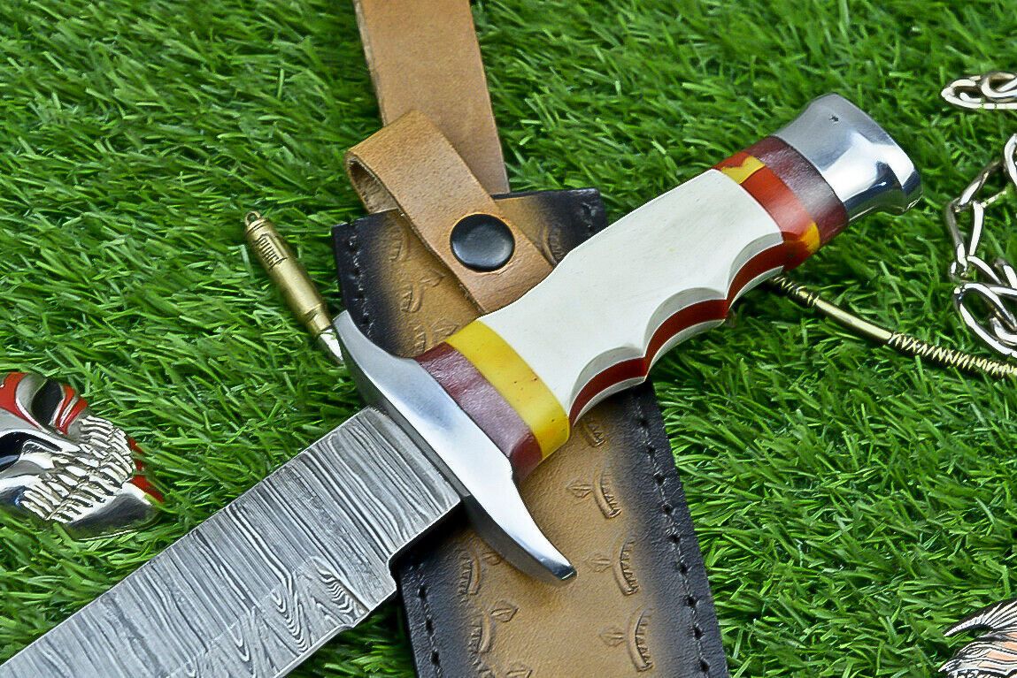 Heritage Forge 14 Inch Resin Handle Damascus Steel Bowie Knife for Camping and Hunting