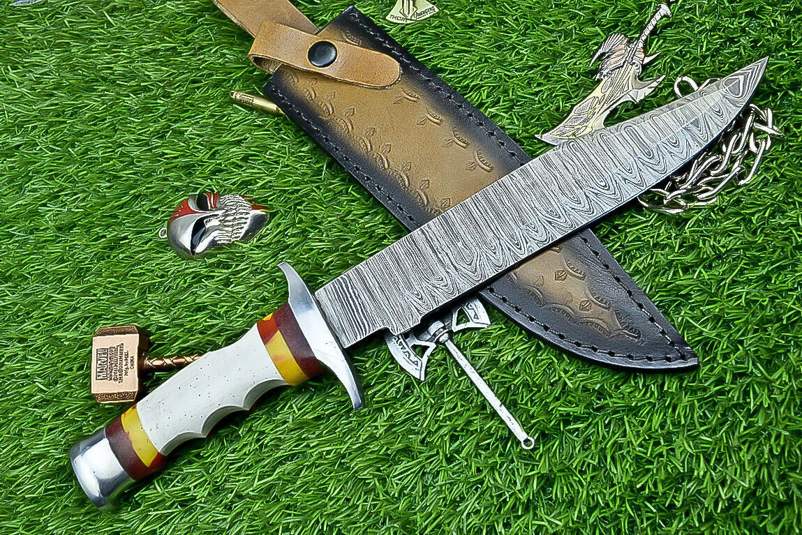 Heritage Forge 14 Inch Resin Handle Damascus Steel Bowie Knife for Camping and Hunting