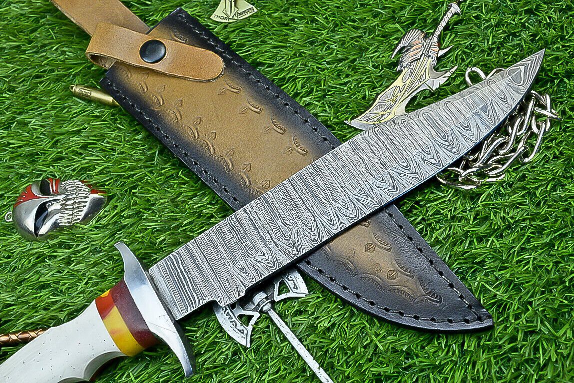 Heritage Forge 14 Inch Resin Handle Damascus Steel Bowie Knife for Camping and Hunting