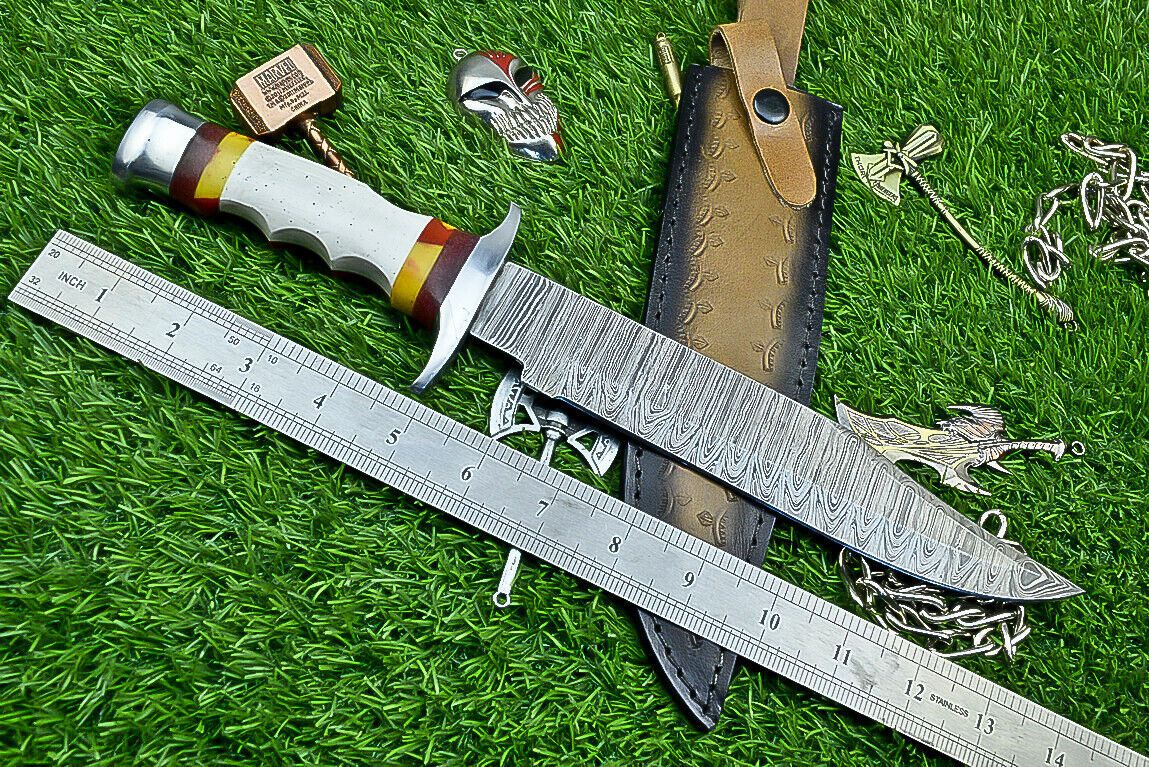 Heritage Forge 14 Inch Resin Handle Damascus Steel Bowie Knife for Camping and Hunting