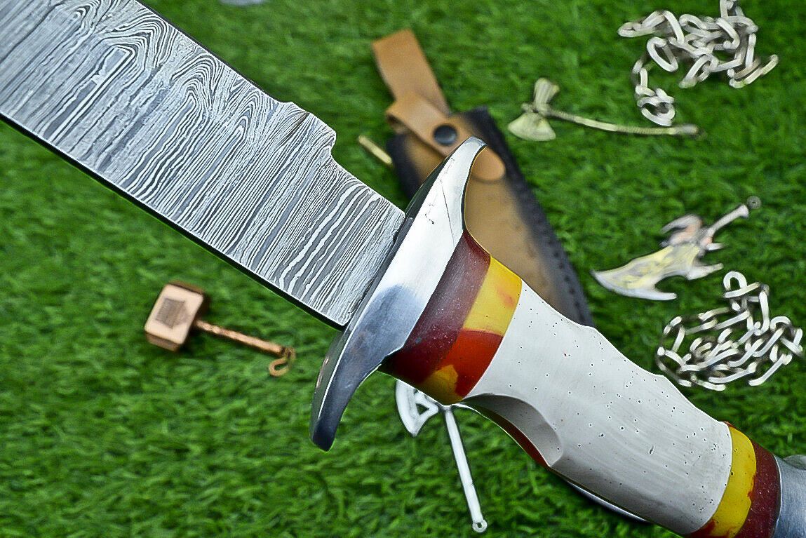 Heritage Forge 14 Inch Resin Handle Damascus Steel Bowie Knife for Camping and Hunting