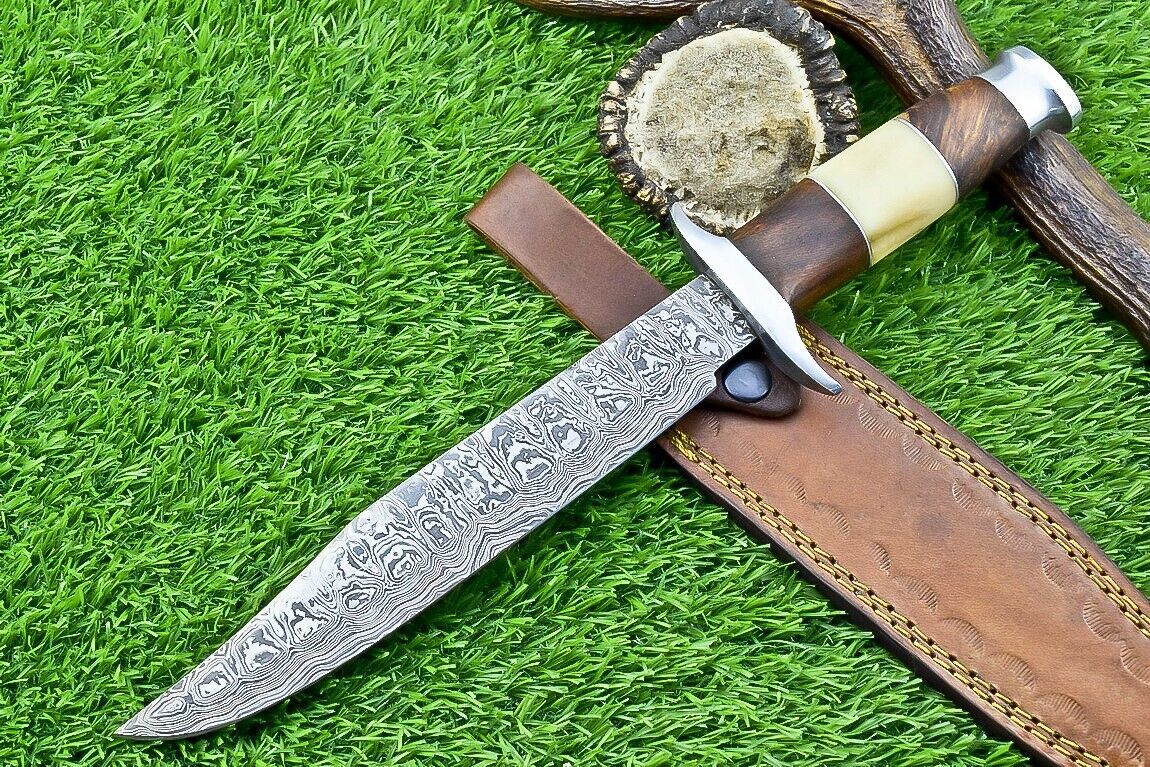 Heritage Forge 13 Inch Damascus Bowie Knife with Camel Bone and Wood Handle
