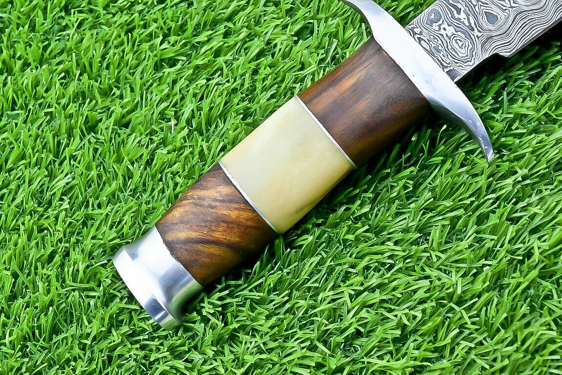Heritage Forge 13 Inch Damascus Bowie Knife with Camel Bone and Wood Handle