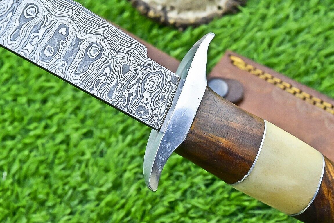 Heritage Forge 13 Inch Damascus Bowie Knife with Camel Bone and Wood Handle