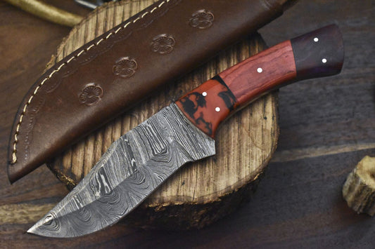 Custom Twist Damascus Skinner Knife with Hardwood Handle and Micarta Bolster – Everyday Carry EDC Knife