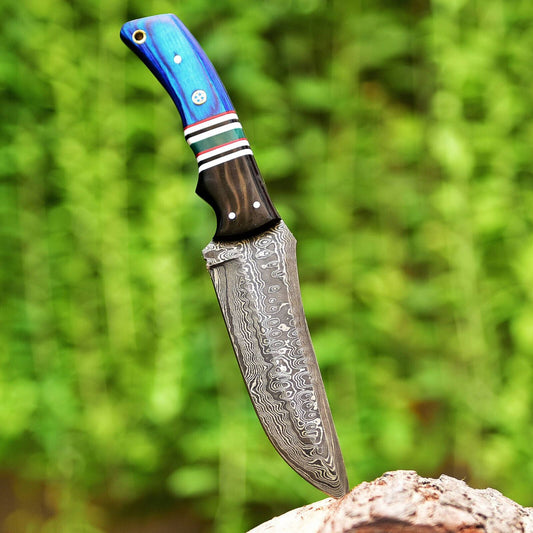 Handmade Damascus Steel Bowie Knife – Pakkawood & Resin Handle (8")