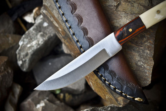 8" Hand Forged Skinner Knife | 440C Steel Blade | Mixed Material Handle with Wooden Bolster
