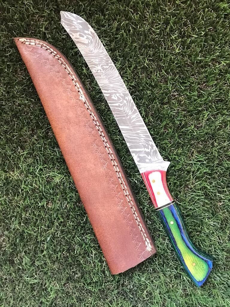 13" Damascus Fillet Knife Handmade Twist Damascus Steel Fillet Brisket & Hunting Knife