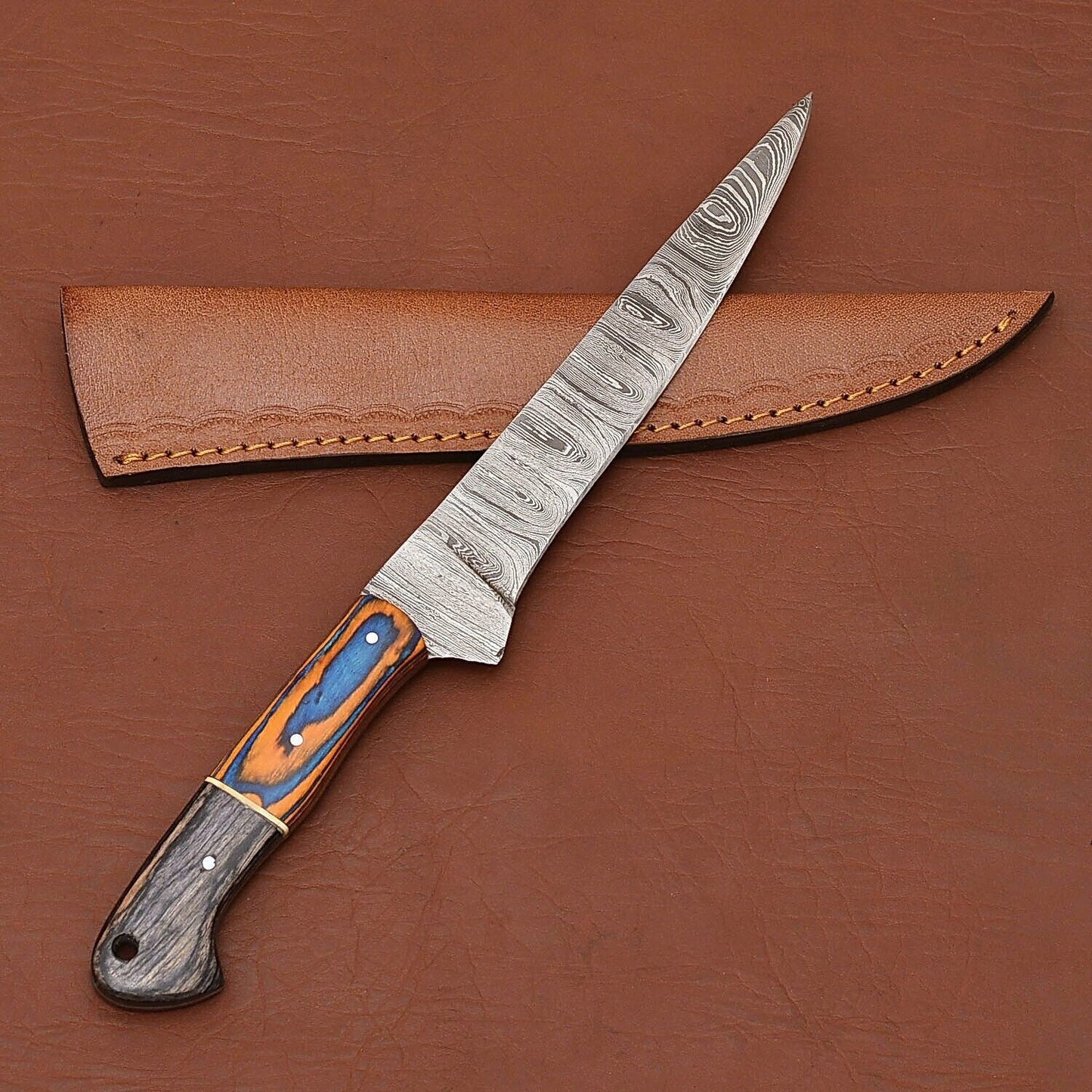Premium Handmade Damascus Steel Fillet & Chef Knife with Pakka Wood Handle