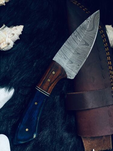 8" Custom Twist Damascus Bowie Knife – Camel Bone & Wood