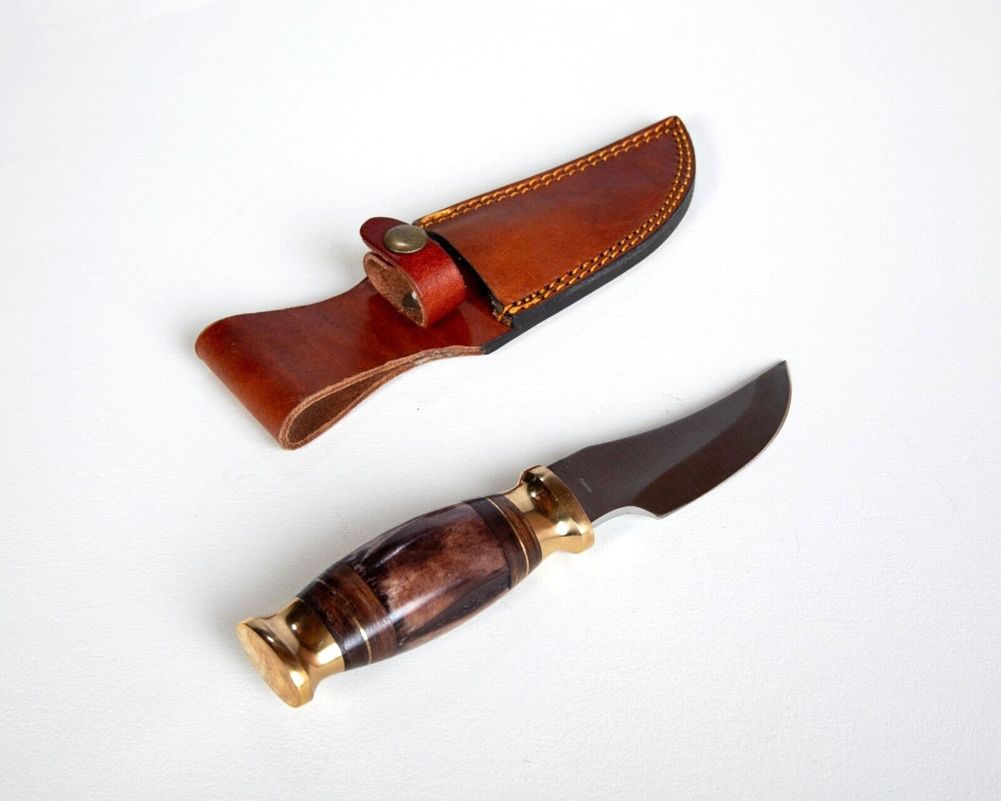 8.5″ Handmade Skinner Knife | Bone & Hardwood Handle with Brass Pommel & Guard + Sheath