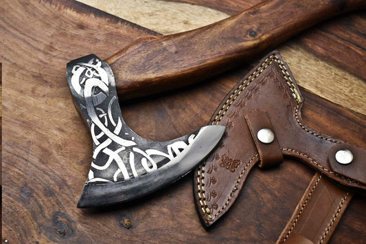 Custom Handmade Laser Etched Viking Axe – High Carbon Steel Hatchet