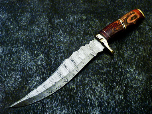 13" Damascus Steel Bowie Knife – Hardwood Handle