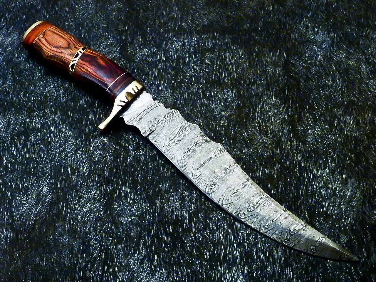 13" Damascus Steel Bowie Knife – Hardwood Handle