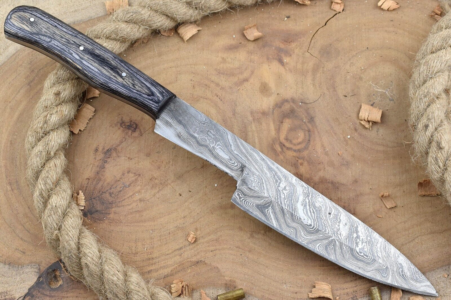 Hand Forged Damascus Steel Chef Knife | Custom Black Dollar Sheet Handle