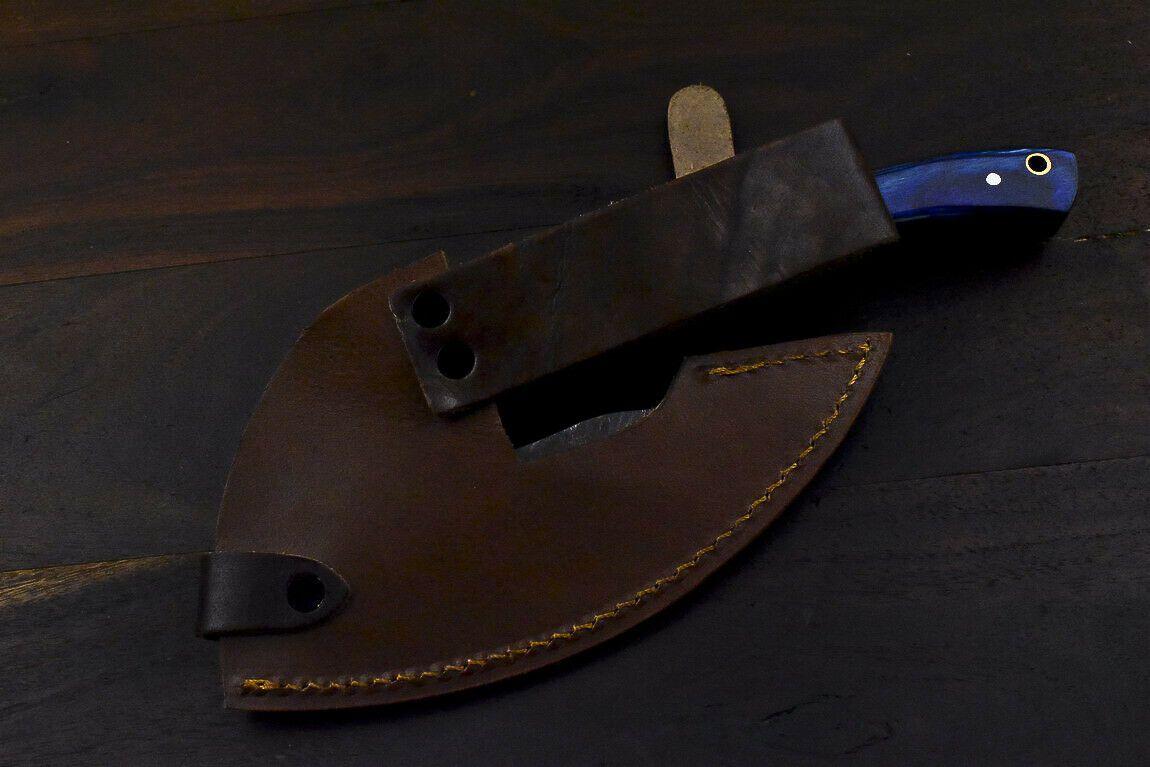 Handmade Damascus Steel Hard Wood Hunting Clever Chopper Axe Knife with Leather Sheath