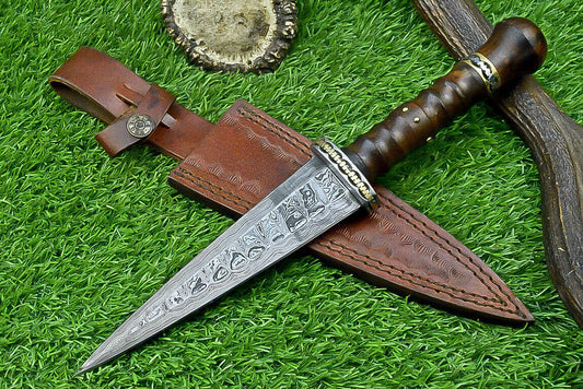 12 Inch Custom Handmade Damascus Steel Bowie Knife with Natural Wood Handle
