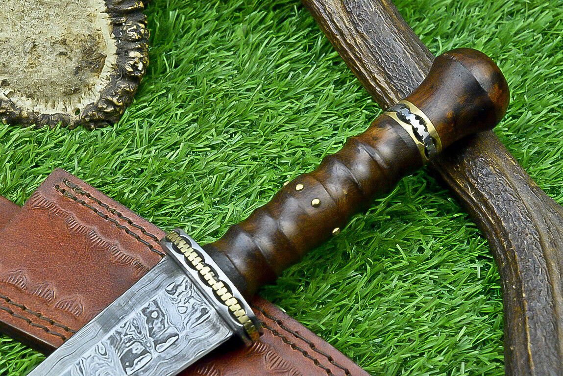 12 Inch Custom Handmade Damascus Steel Bowie Knife with Natural Wood Handle