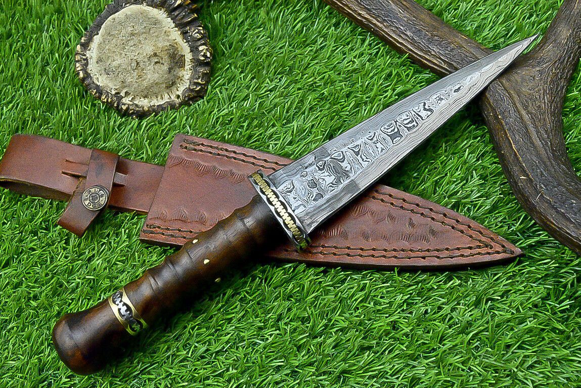 12 Inch Custom Handmade Damascus Steel Bowie Knife with Natural Wood Handle