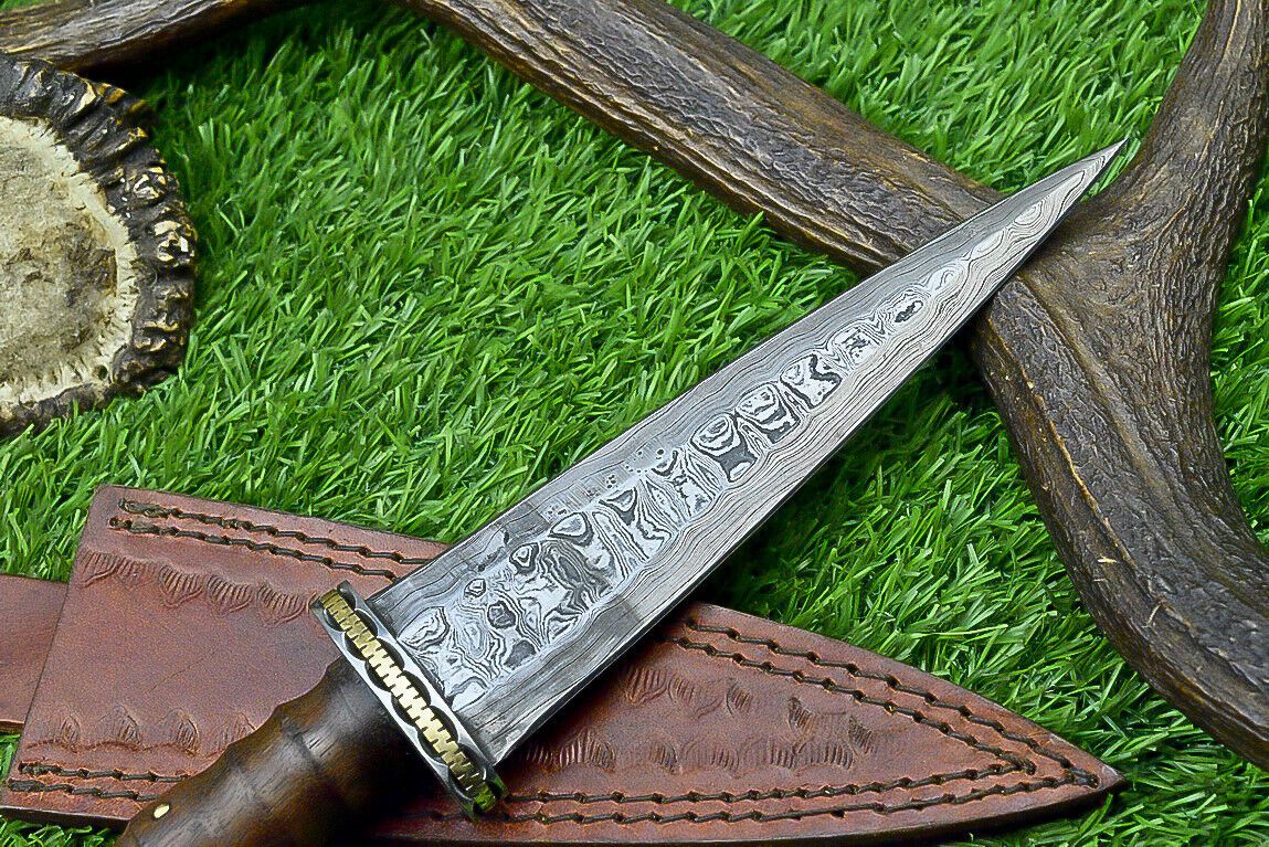 12 Inch Custom Handmade Damascus Steel Bowie Knife with Natural Wood Handle