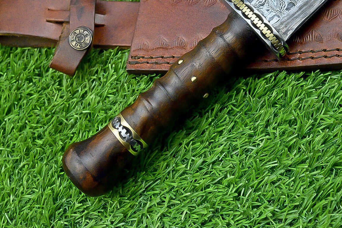 12 Inch Custom Handmade Damascus Steel Bowie Knife with Natural Wood Handle