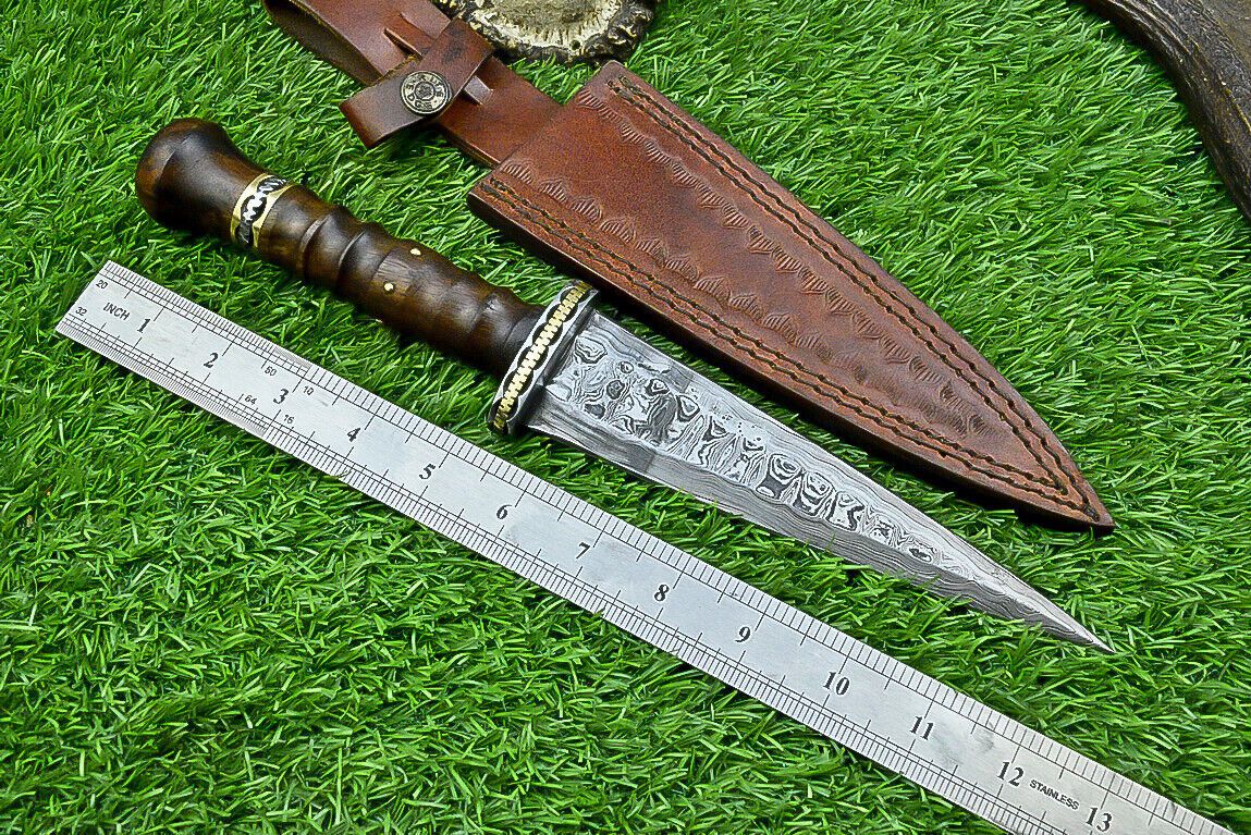 12 Inch Custom Handmade Damascus Steel Bowie Knife with Natural Wood Handle