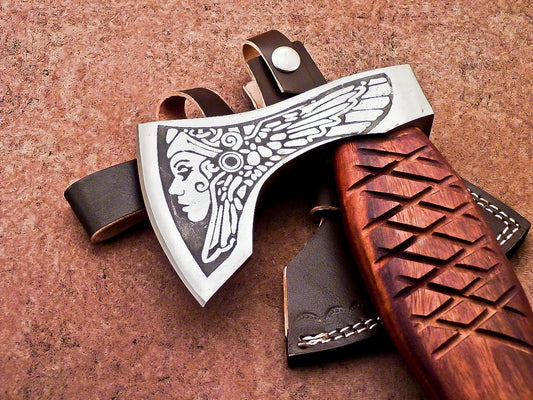 Handmade Carbon Steel Viking Axe – Bearded Camping Hatchet Tomahawk 16"