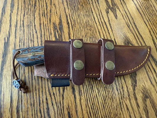 3.5–4" Small Skinner Knife – Corelon & Pine Cone Handle with Leather Sheath