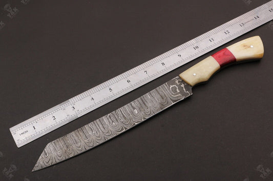 13" Hand Forged Damascus Fillet Knife Handmade Fillet Knives With Leather Sheath