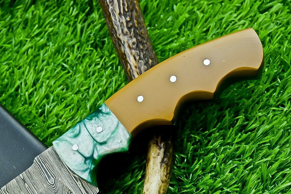 9.0" Custom Handmade Damascus Steel Bowie Knife – Resin Handle & Leather Sheath