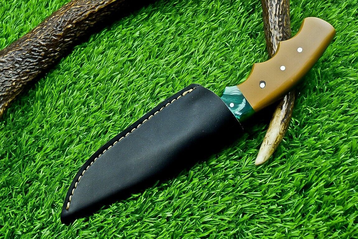 9.0" Custom Handmade Damascus Steel Bowie Knife – Resin Handle & Leather Sheath