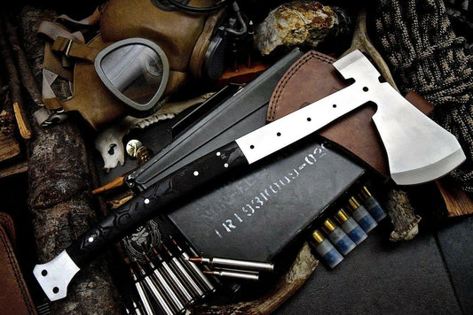 Viking Destroyer Custom Handmade 18-Inch D2 Steel Battle Axe with Honeycomb Micarta Grip