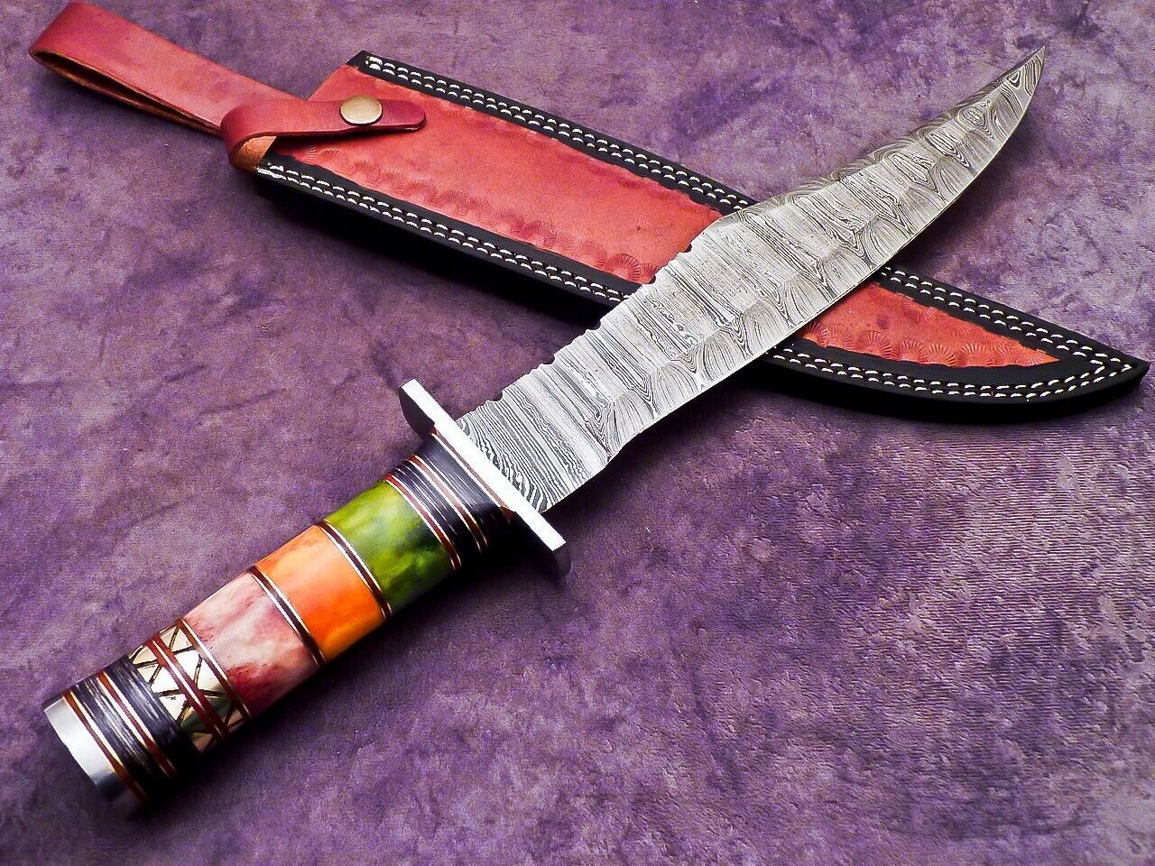16 Inch Handmade Damascus Steel Bowie Hunting Knife with Resin Handle by Heritage Forge