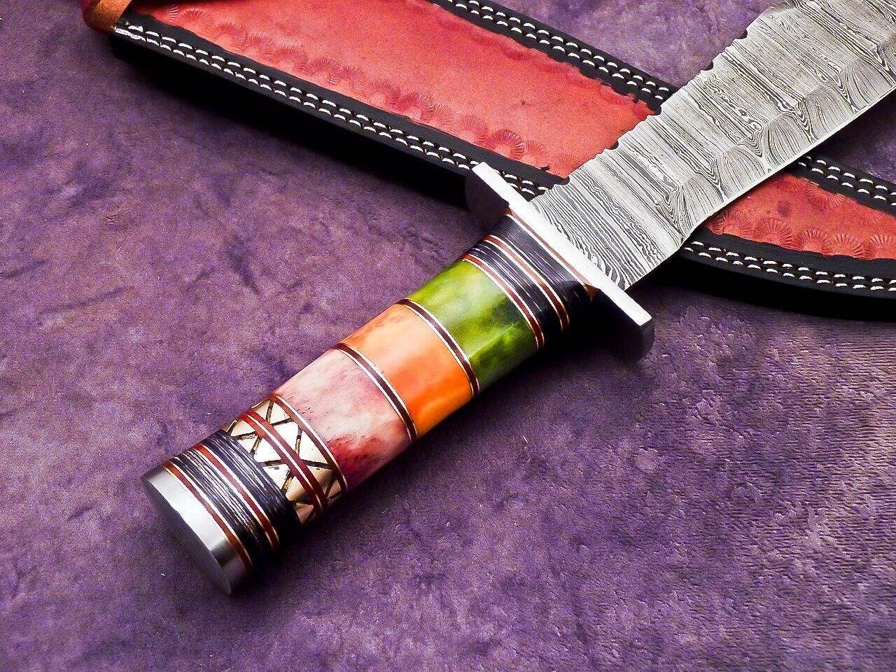 16 Inch Handmade Damascus Steel Bowie Hunting Knife with Resin Handle by Heritage Forge