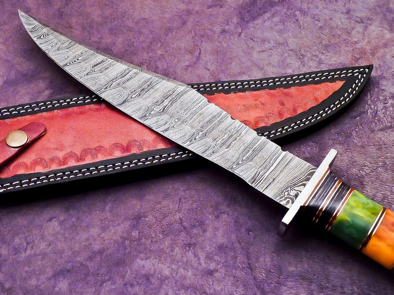16 Inch Handmade Damascus Steel Bowie Hunting Knife with Resin Handle by Heritage Forge