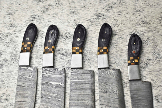 Stunning 5-Piece Handmade Hammered Damascus Steel Chef Knife Set – Custom Lot